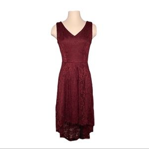 NWOT Beautiful Maroon MUADRESS Lace Asymmetrical Dress Size S